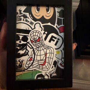 Framed Sticker Art with Spider Design